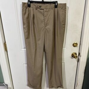 Ralph Lauren Tan Brown Check Pants Classic Straight-Leg Pleated